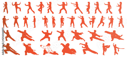 Kungfu poses vector icon collection