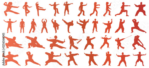 Kungfu poses vector icon collection