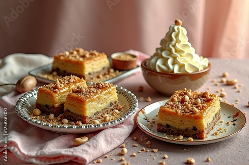 Wallpaper Mural Delicious caramel apple bars with creamy topping and nuts on elegant plates Torontodigital.ca