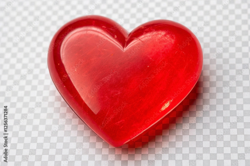 Red glass heart, studio shot, checkered background, Valentine's Day Red glass heart, studio shot, checkered background, Valentine's Day