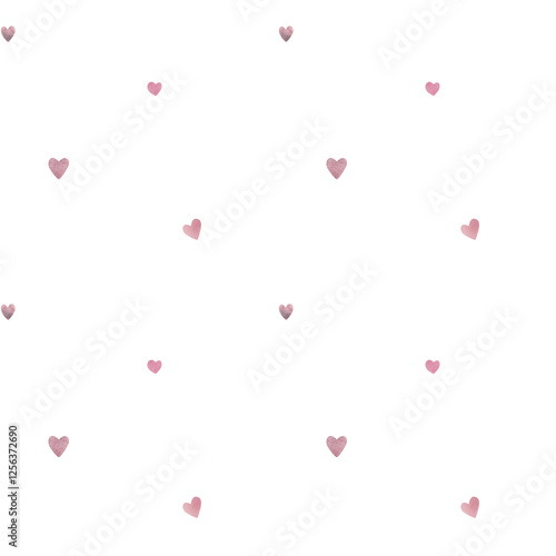 Watercolor pink kozy love town seamless pattern on a plain white background with hearts dnd trees photo