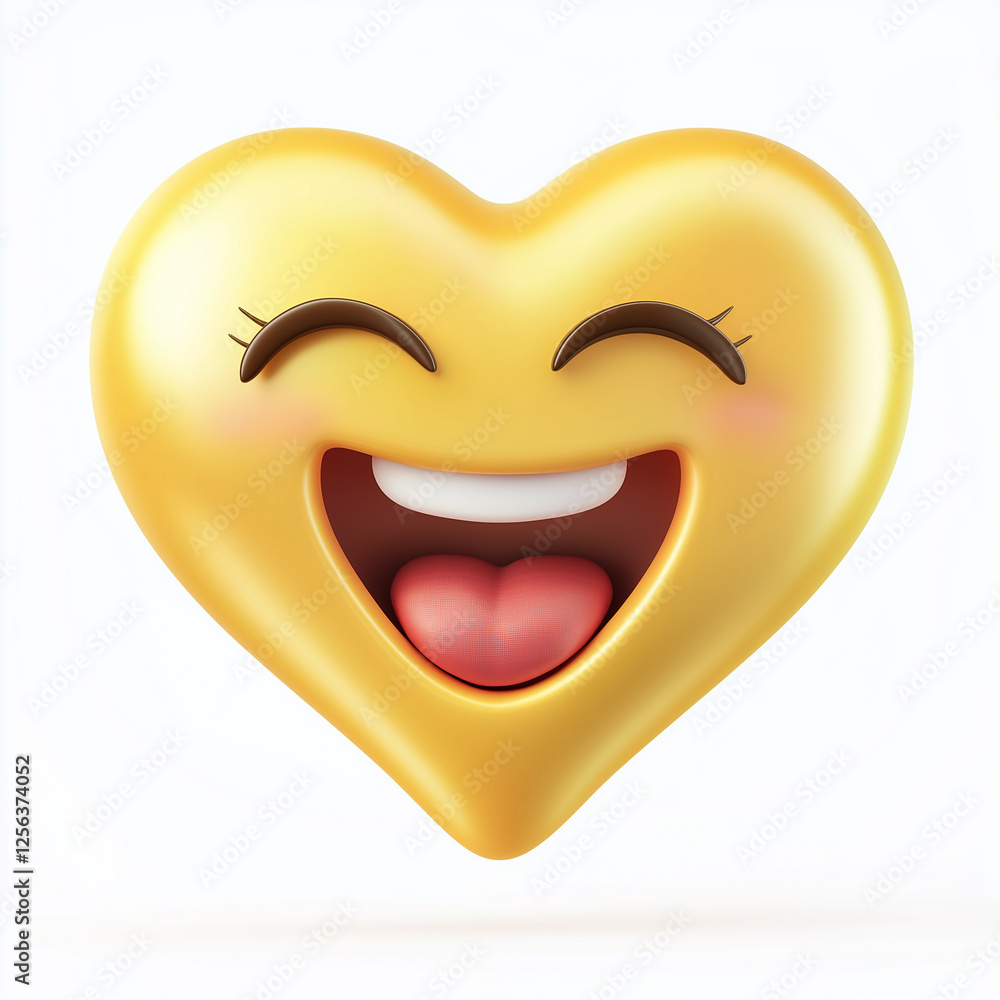 3D yellow heart emoji with a cheerful happy face on white background symbolizing love, joy, positivity, digital emotion, and fun social media expression 3D yellow heart emoji with a cheerful happy face on white background symbolizing love, joy, positivity, digital emotion, and fun social media expression