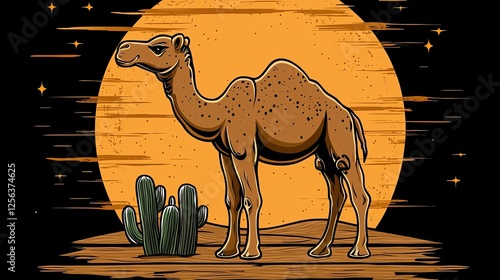 Desert Camel Silhouette Underneath a Setting Sun