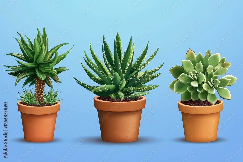 Obraz premium Potted plants set. Interior houseplants in planters