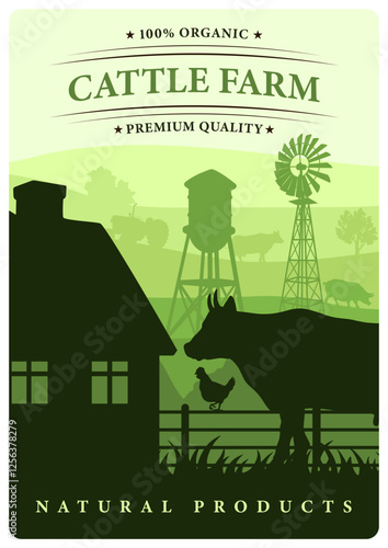 Organic cattle farm illustration