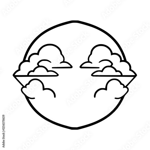 Black and White Cloudscape within an Oval-Shaped Frame