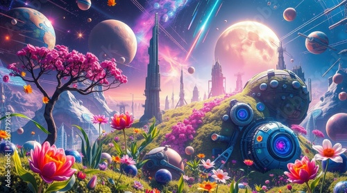 Spring abstraction in the style of sci-fi world