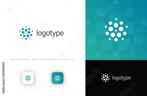 Abstract circular dot cluster logo, symbolizing connection, technology, and innovation. Ideal for AI, blockchain, data analytics, fintech, biotech, and digital networking brands. isolated vector logo.