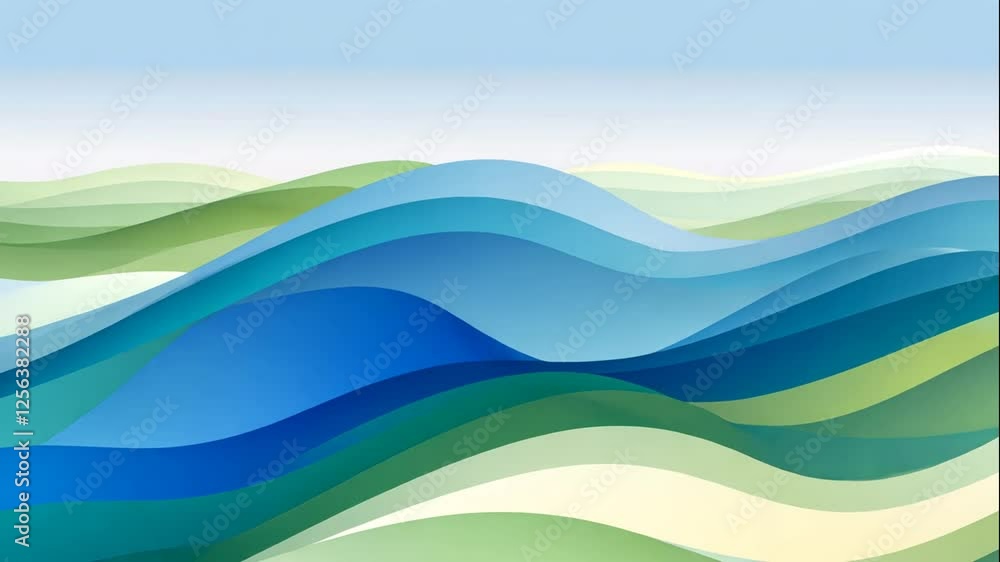 Abstract Blue and Green Layered Waves Landscape Abstract Blue and Green Layered Waves Landscape