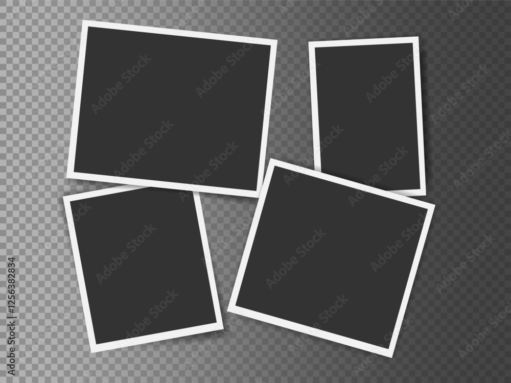 Realistic vector template of blank photo frames on transparent background. Template for creative photo collage, album design, scrapbook Design Realistic vector template of blank photo frames on transparent background. Template for creative photo collage, album design, scrapbook Design