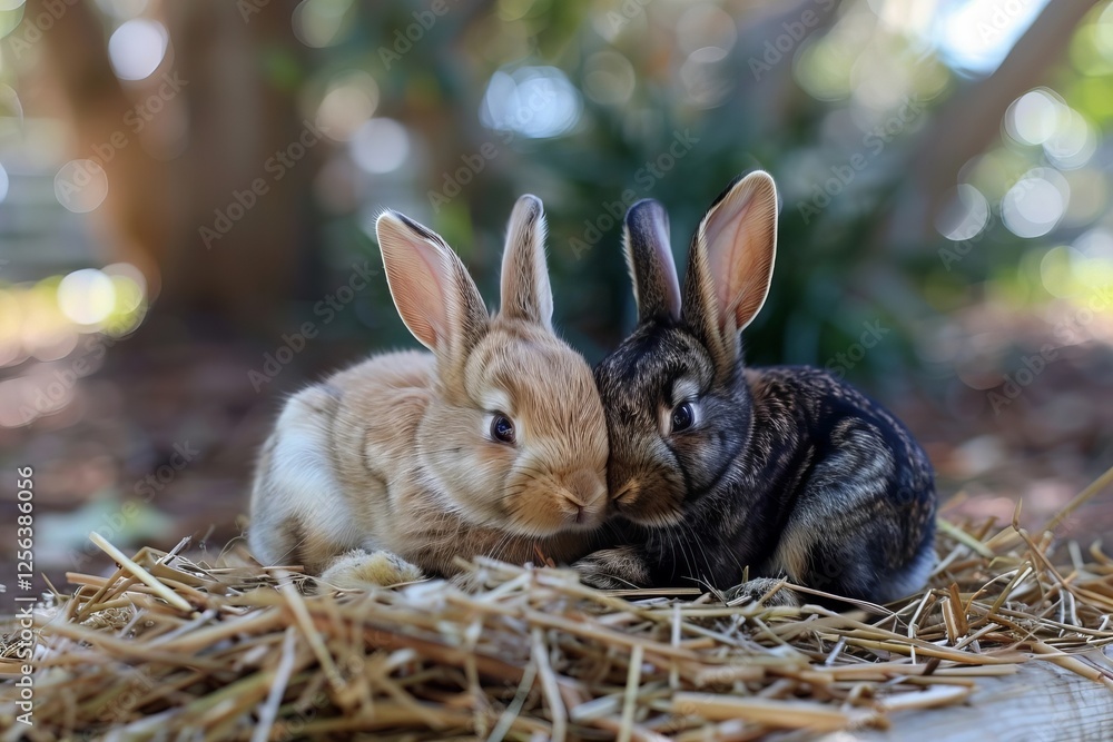 Obraz premium Fluffy Baby Rabbits Cuddled Together in Natural Outdoor Setting