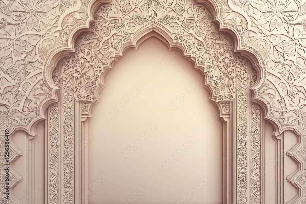 Obraz premium Intricately Carved Islamic Architecture with Ornate Patterns and Soft Background Space Suitable for Eid Mubarak or Ramadan Kareem Greeting Decor