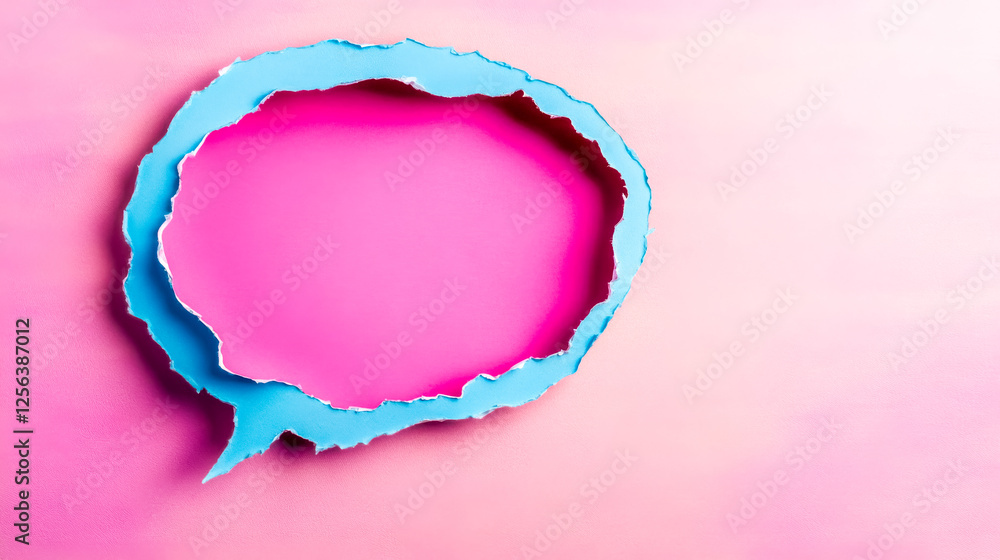 Torn paper speech bubble creating empty space on pink background Torn paper speech bubble creating empty space on pink background