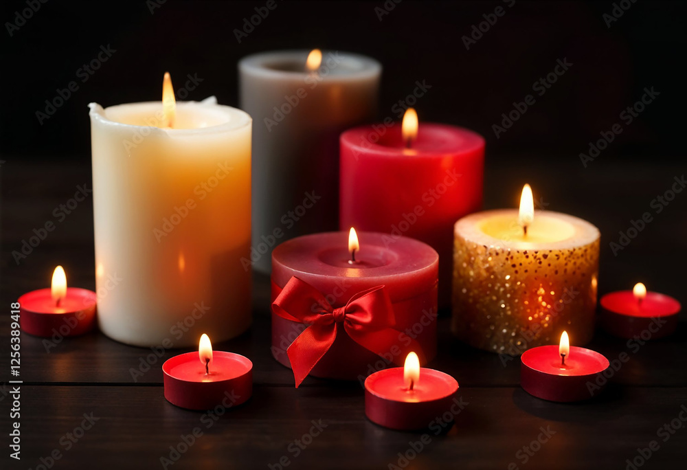 candles on wooden table. Dim light. candles on wooden table. Dim light.