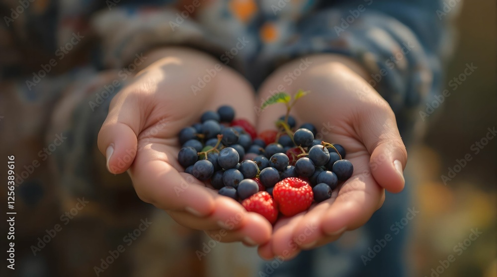 A person holding a handful of berries in their hands, with a blurred background suggesting a shallow depth of field. The berries are vibrant and varied in color, ranging from deep blue to bright red. A person holding a handful of berries in their hands, with a blurred background suggesting a shallow depth of field. The berries are vibrant and varied in color, ranging from deep blue to bright red.