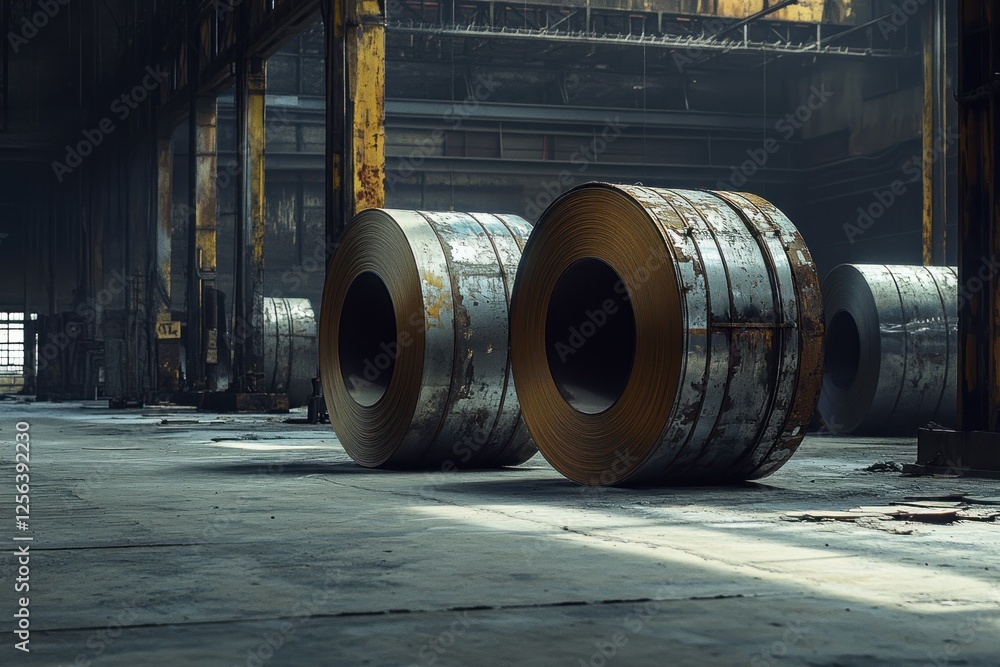 Industrial Steel Coils in Abandoned Factory Industrial Steel Coils in Abandoned Factory