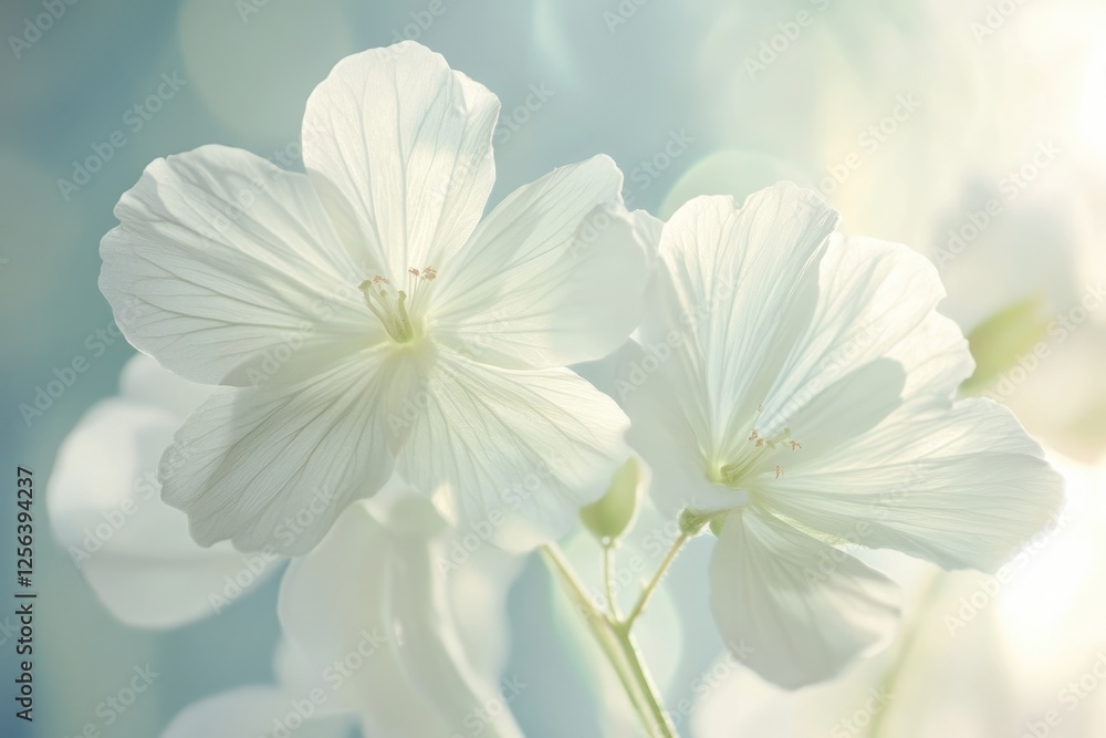 Obraz premium Stunning White Geranium Blooms: Vibrant Closeup from a Balcony Garden
