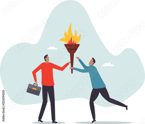 Successor plan, baton pass or transfer to new chosen leader, change new CEO or collaboration to achieve goal and win .business concept.flat character.