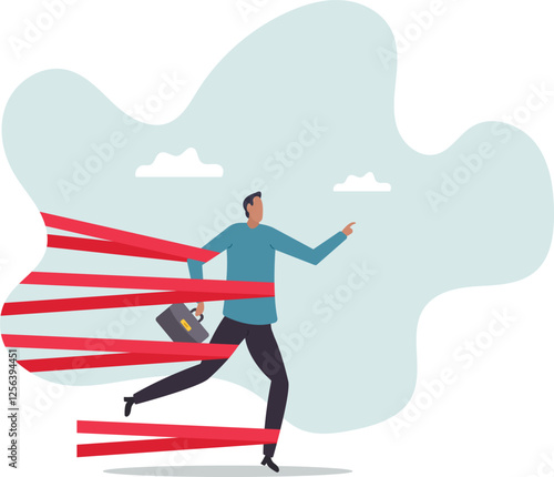 Business difficulty or struggle with career obstacle, limitation and trap or challenge to overcome to success.business concept.flat character.