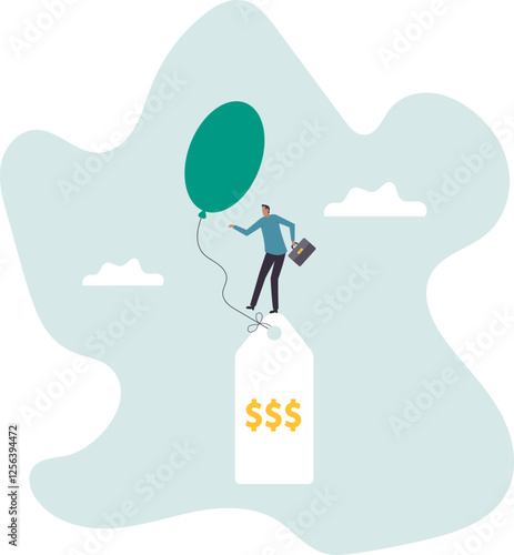 Inflation causing price rising up, overvalued stock or funds, consumer purchasing power reducing.business concept.flat character.