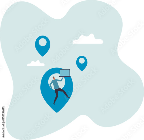 Remote job or distance work, virtual office or working anywhere, freelancer or online office, oversea employee.business concept.flat character.