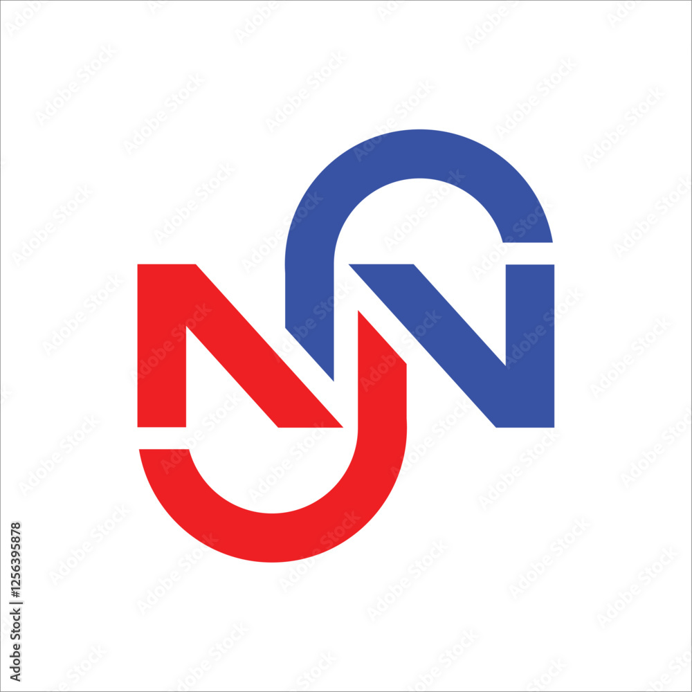 The logo design features 2 letters N, red and blue intertwined The logo design features 2 letters N, red and blue intertwined