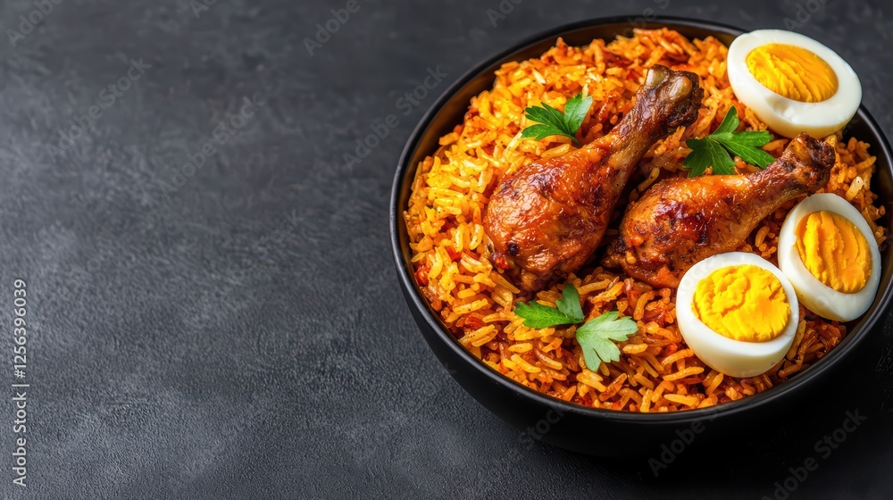 Savory Chicken Drumsticks and Eggs on Flavorful Rice Dish Savory Chicken Drumsticks and Eggs on Flavorful Rice Dish