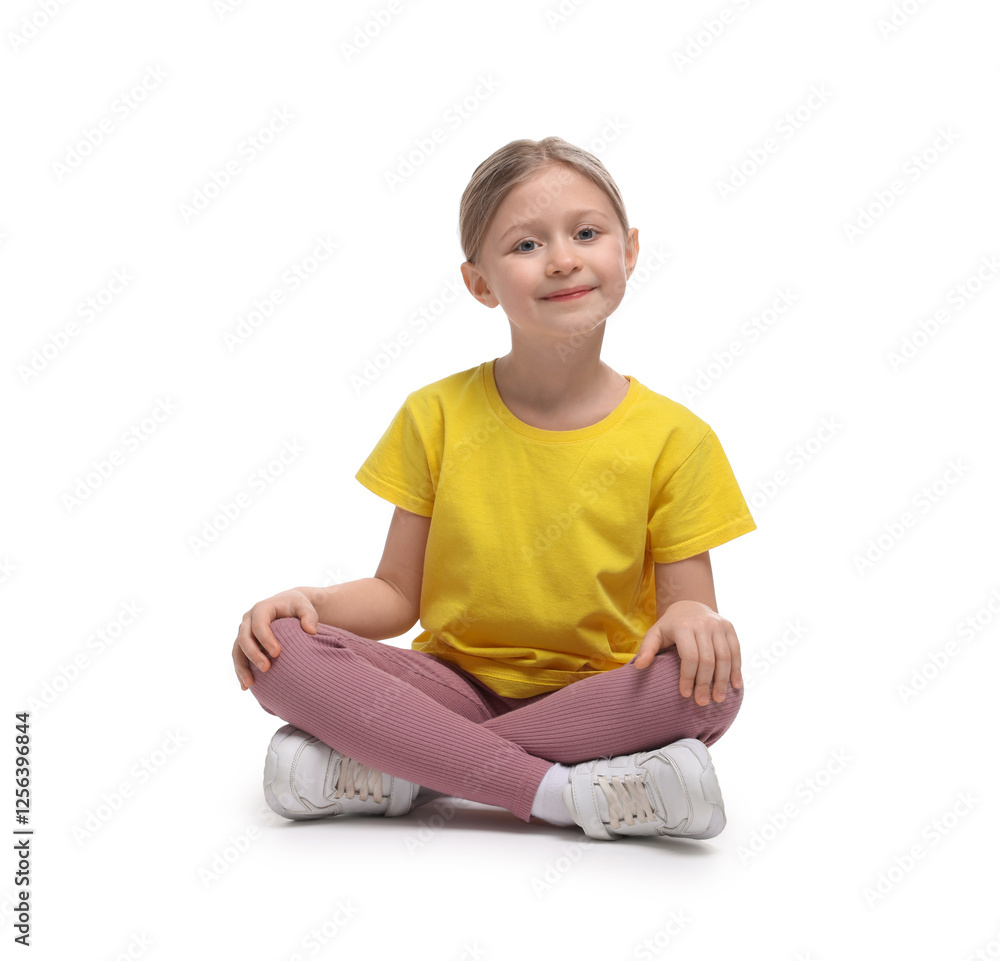 Cute little girl in sportswear on white background Cute little girl in sportswear on white background