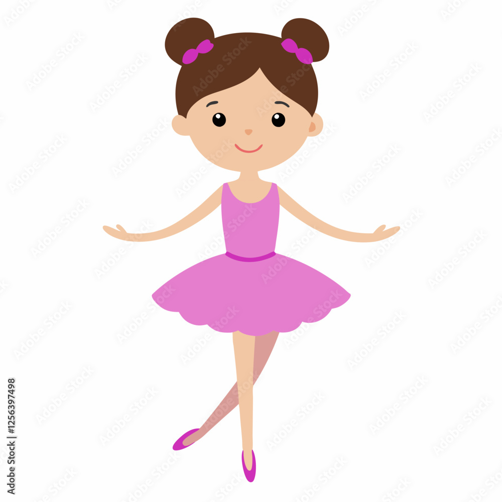 cartoon ballerina with dark hair and a pink tutu. Doll for Kids. Isolated on white background. Front view. Vector illustration. cartoon ballerina with dark hair and a pink tutu. Doll for Kids. Isolated on white background. Front view. Vector illustration.