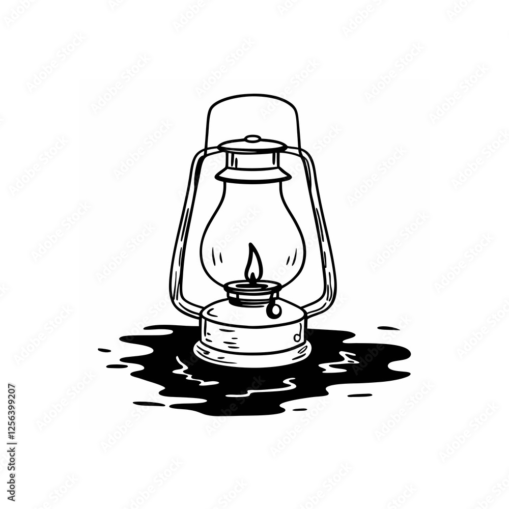 oil lamp line art on white background oil lamp line art on white background