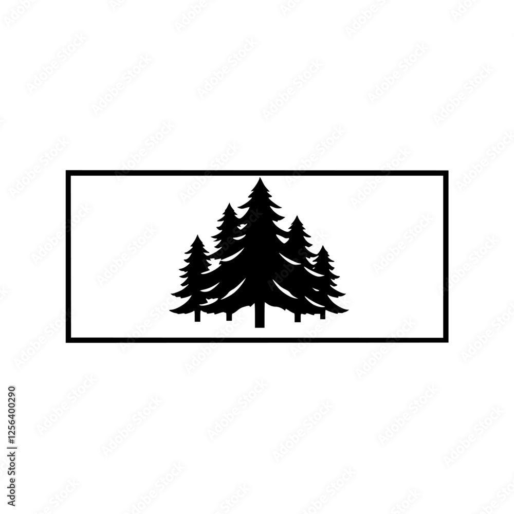 Fototapeta premium Minimalist depiction of black pine trees, set on white background, creating a stylized forest scene.