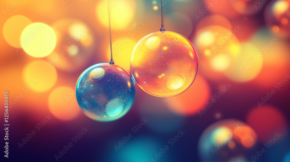 Colorful floating soap bubbles against vibrant blurred bokeh background with warm and cool tones representing playfulness, joy, celebration, magical moments, light reflections, and artistic photograph Colorful floating soap bubbles against vibrant blurred bokeh background with warm and cool tones representing playfulness, joy, celebration, magical moments, light reflections, and artistic photograph
