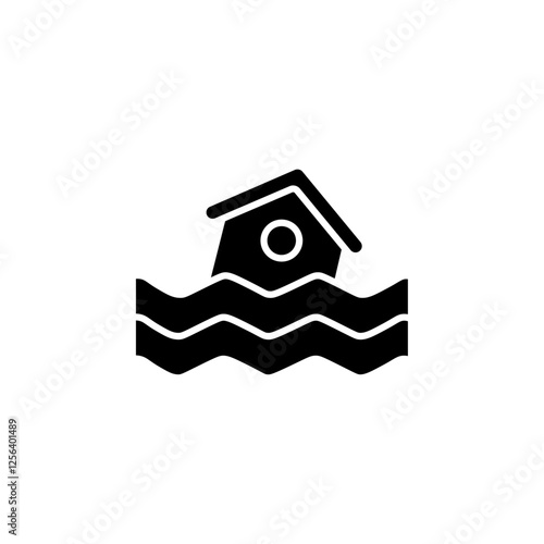 flooded house icon Simple thin line logo