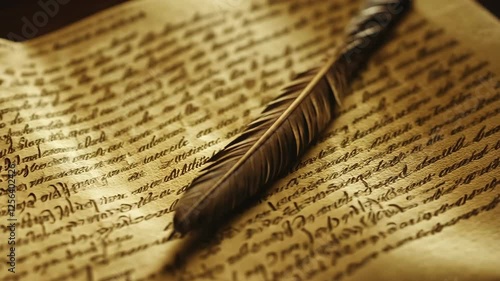 Ink and quill on ancient parchment showcasing elegant cursive writing from a historical time period