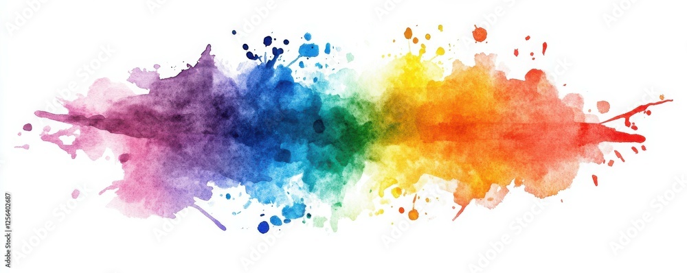 Vibrant watercolor paint splashes in a rainbow spectrum Vibrant watercolor paint splashes in a rainbow spectrum