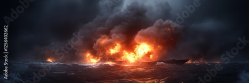 Wallpaper Mural Warships engaged in fiery battle amid stormy seas Torontodigital.ca