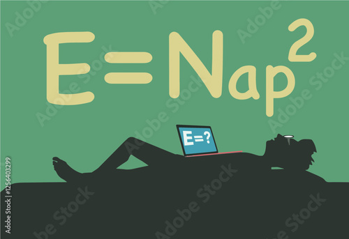 A young physicist falls asleep while comptemplating the equation for energy on his laptop. The answer comes to him in his sleep. Energy comes from a long nap.