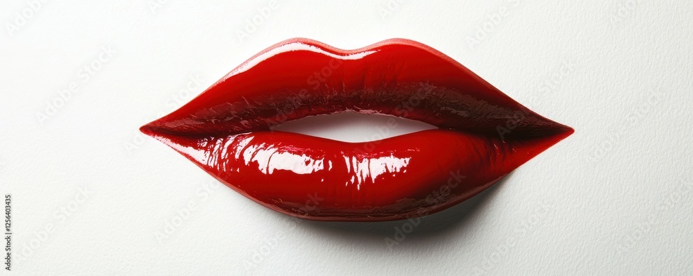 Glossy red lips close-up on white background Glossy red lips close-up on white background