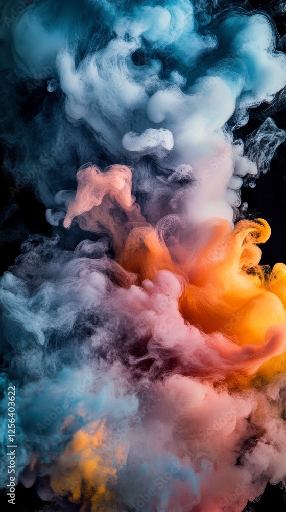 Colorful smoke swirling in vibrant patterns against a dark background Colorful smoke swirling in vibrant patterns against a dark background