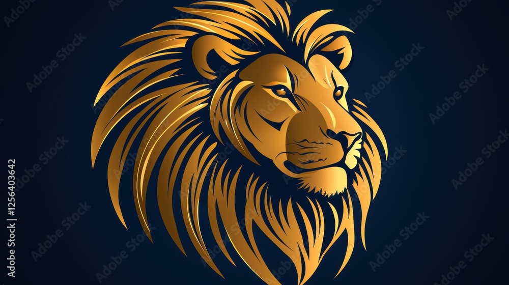 Obraz premium A stylized golden lion head illustration on a dark background.