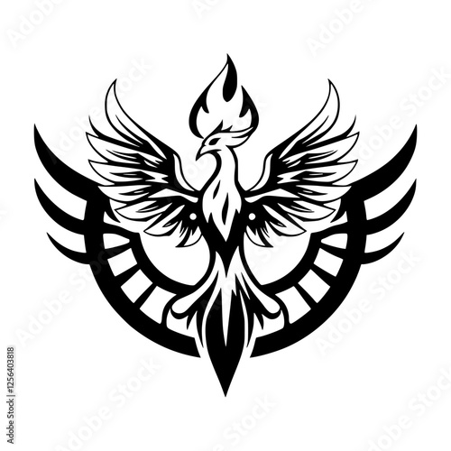 Majestic Phoenix in Black & White, Rising Icon: a stylized illustration of the firebird.