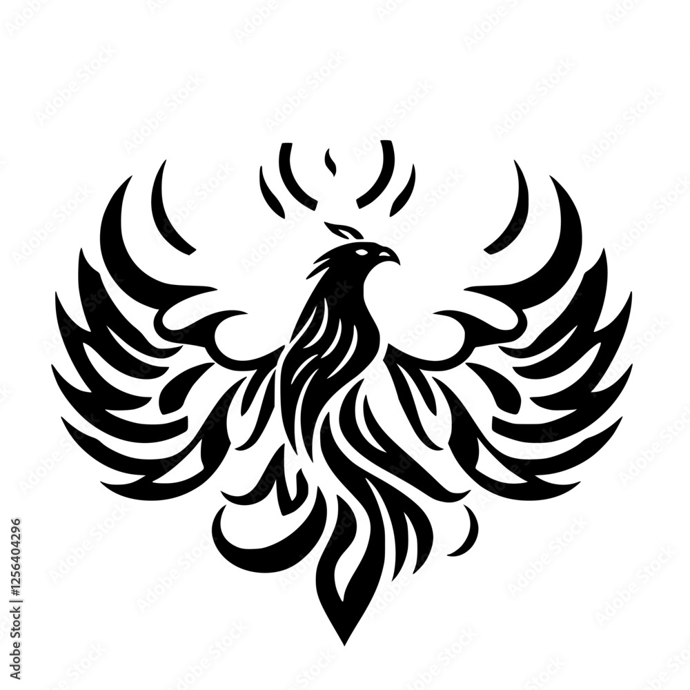 Obraz premium Tribal Phoenix with Outspread Wings. A black ink Phoenix logo.