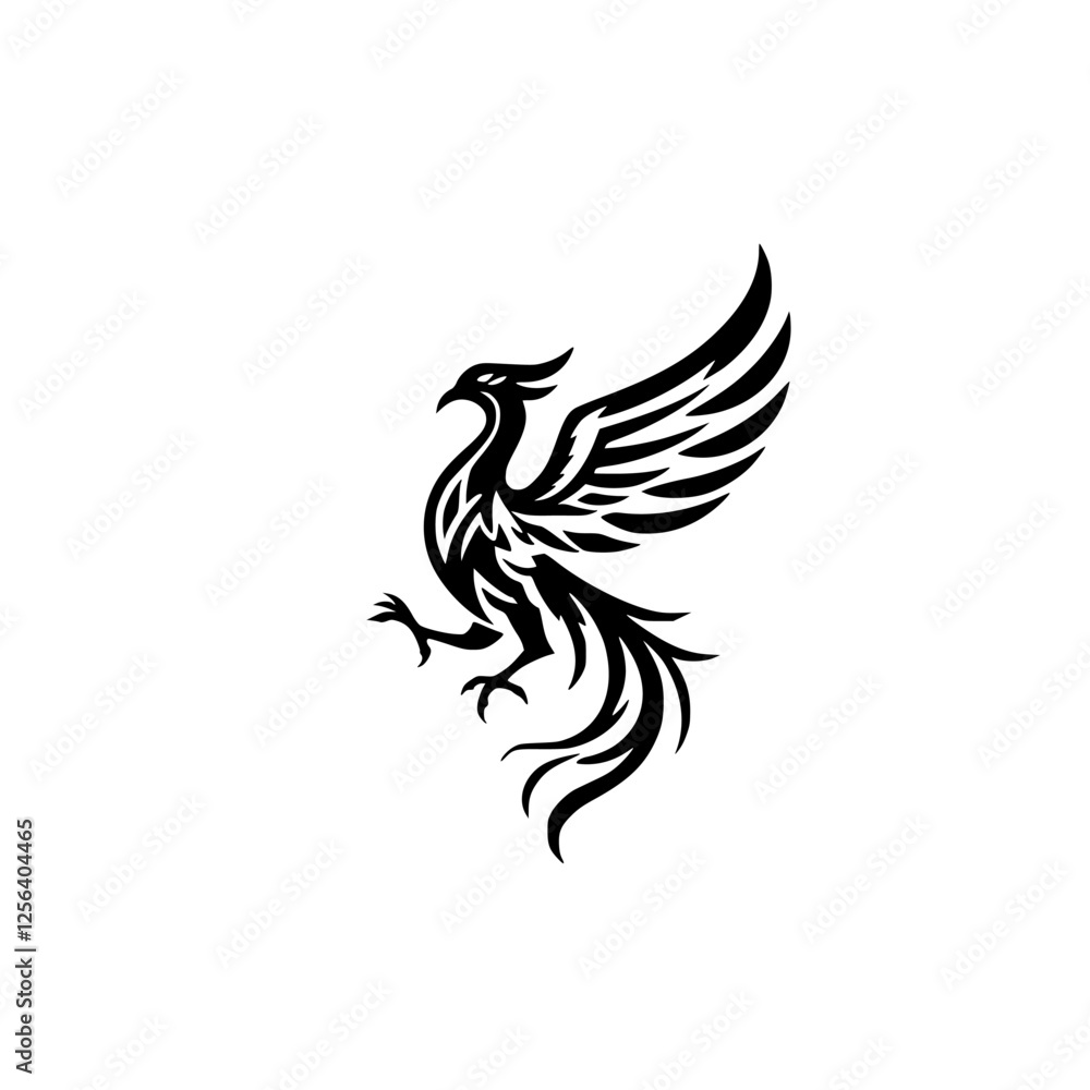Black Phoenix, stylized silhouette of a phoenix in flight, rising, simple and elegant. Black Phoenix, stylized silhouette of a phoenix in flight, rising, simple and elegant.