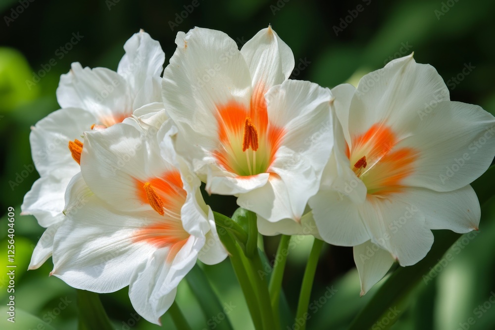 Fototapeta premium Vibrant white flowers with orange accents blooming in a garden during springtime