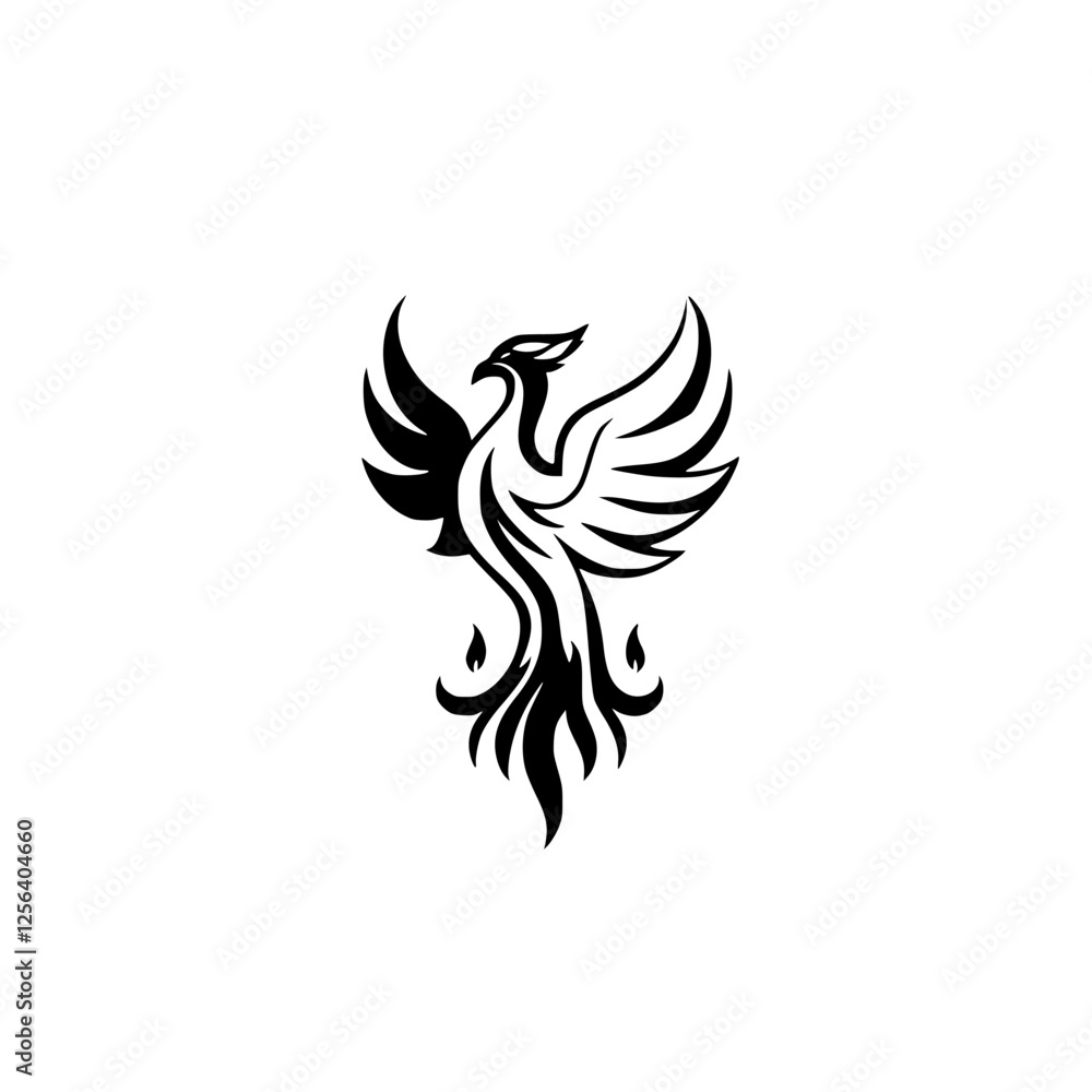 Black Phoenix emblem art, minimalist design of a rising phoenix, elegant, symmetrical. Black Phoenix emblem art, minimalist design of a rising phoenix, elegant, symmetrical.