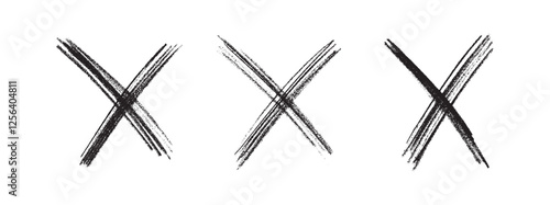 Black Hand-Drawn Cross Marks PNG, Triple Brushstroke X Symbol Transparent