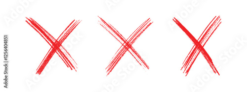 Red Hand-Drawn Cross Marks PNG, Triple Brushstroke X Symbol Transparent