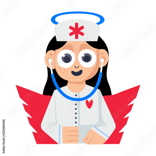 A flat sticker of angel nurse character 