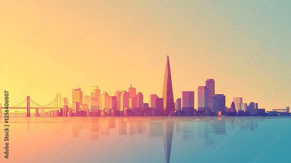 Fototapeta premium San Francisco Skyline Sunset Cityscape Golden Gate Bridge