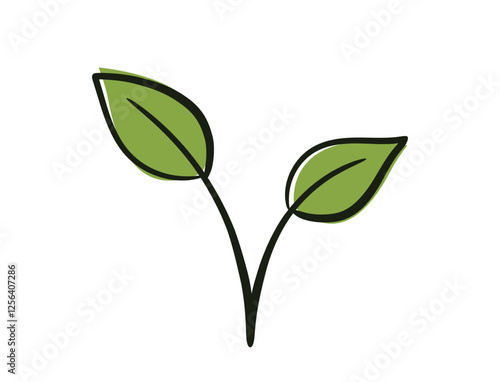 Plant sprout with two stems. Spring, planting and nature design element. Isolated vector image